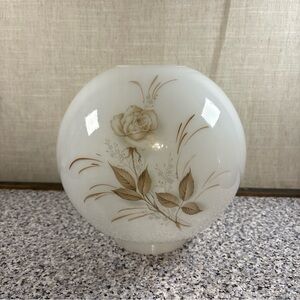 Vintage Hurricane Glass Globe Shade Lampshade White, Rose, Tan Leaf Accent 9” Ta